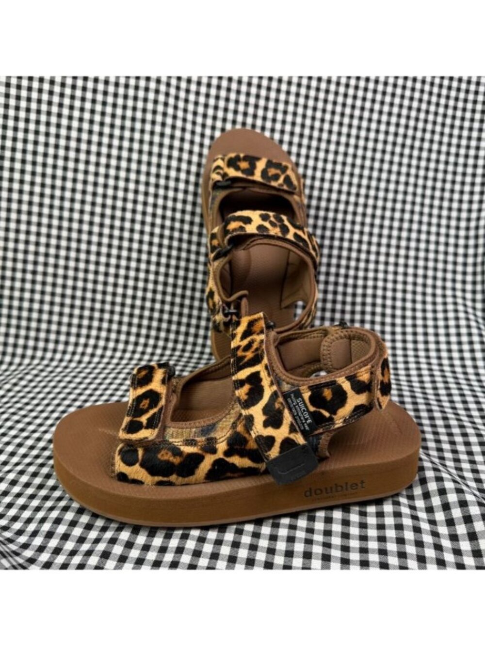 Doublet x Suicoke Leopard Calf Hair Sandals Womens 7 Vibram Paw Sole Rare